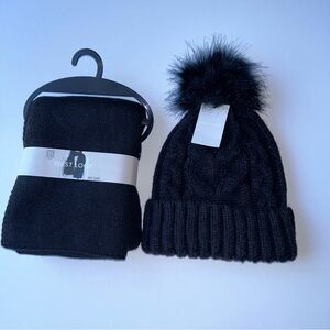 West Loop Black Knit Hat with Pom